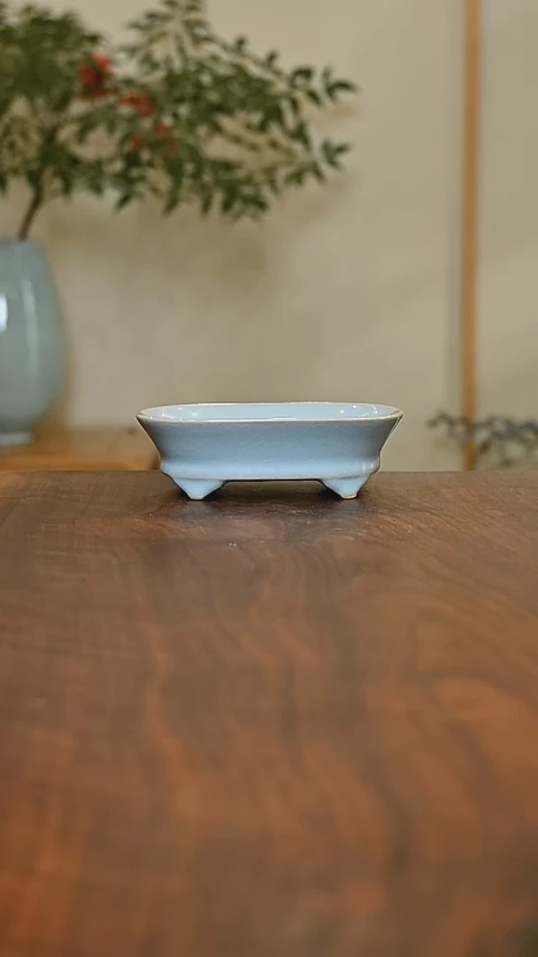 天青釉 小水仙盆 微瑕 朱家汝窑款