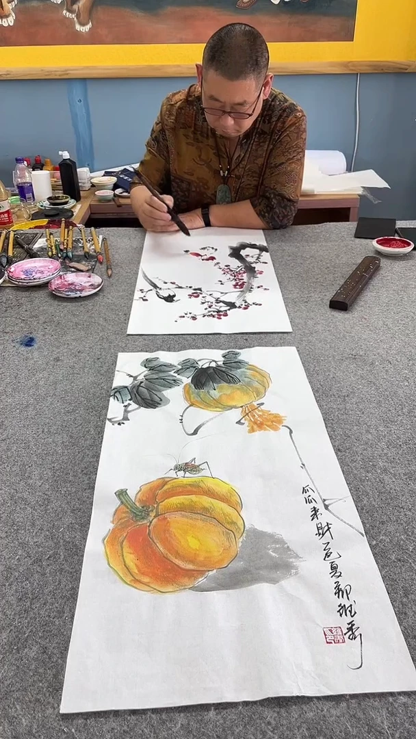 国画瓜瓜来财；；；；；；