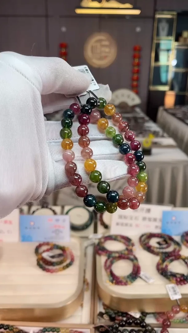 未镶嵌老矿碧玺彩虹单圈手串8mm+碧玺xion多样性发一条