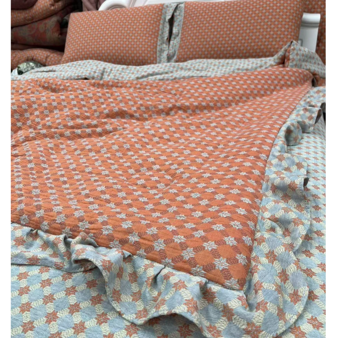 安娜 精梳双面多功能绗缝被纯棉双层纱荷叶花边夏凉被