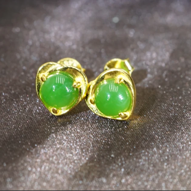 s925和田玉碧玉耳钉 BI123101