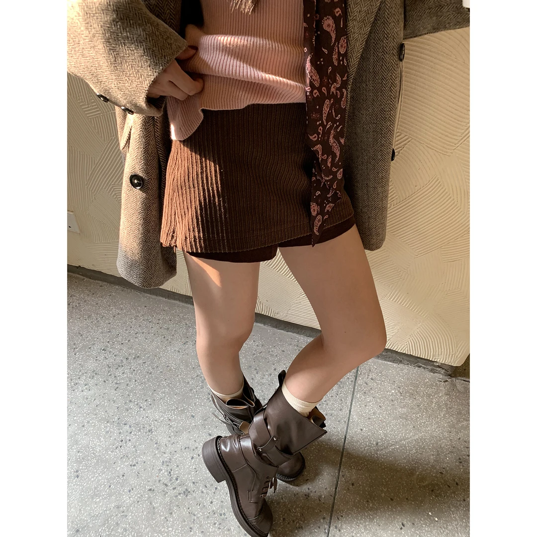 【罗拉裙裤】秋冬韩系复古小众中腰A字短款半身裙裤B31635