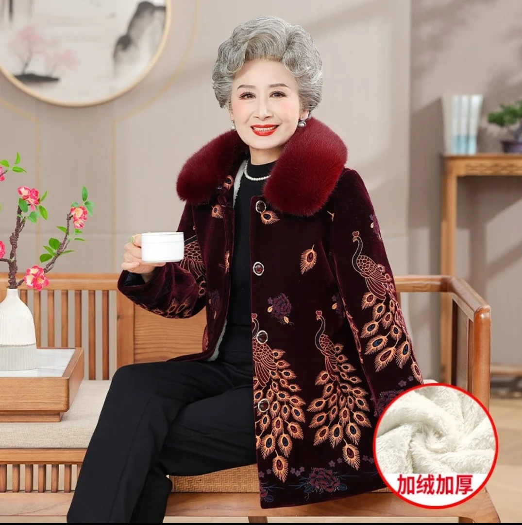 奶奶装秋冬外套加绒加厚中老年人保暖棉衣冬装女60-70妈妈老太太