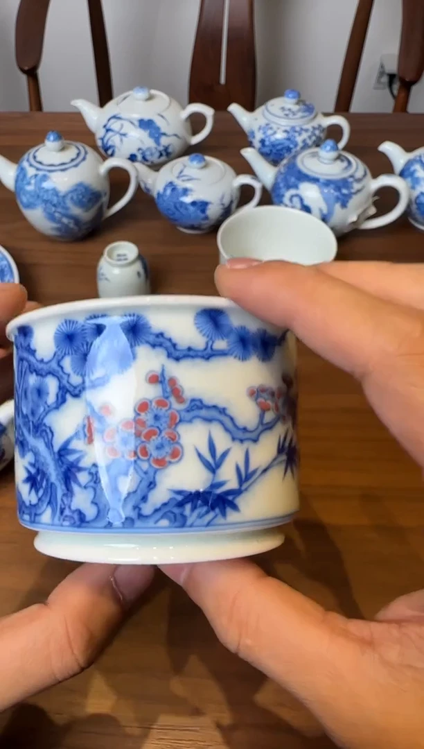 邵春霞 青花釉里红松竹梅容天杯