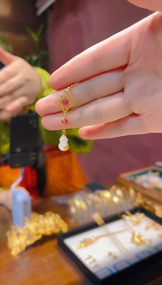 无925银纯银镀金 葫芦耳环/对