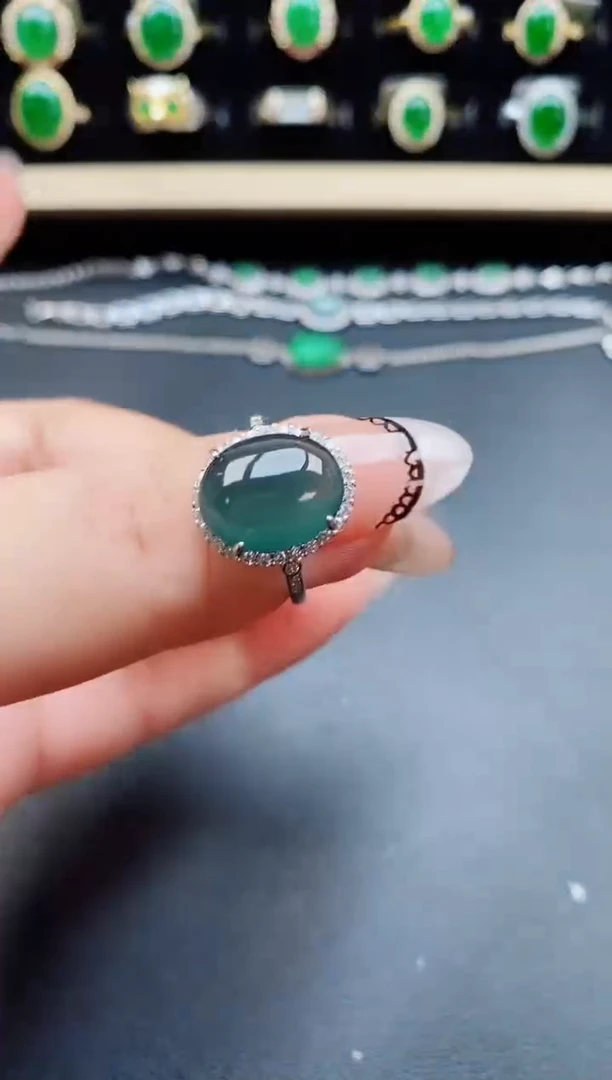 翡翠戒指银S925镶嵌245345