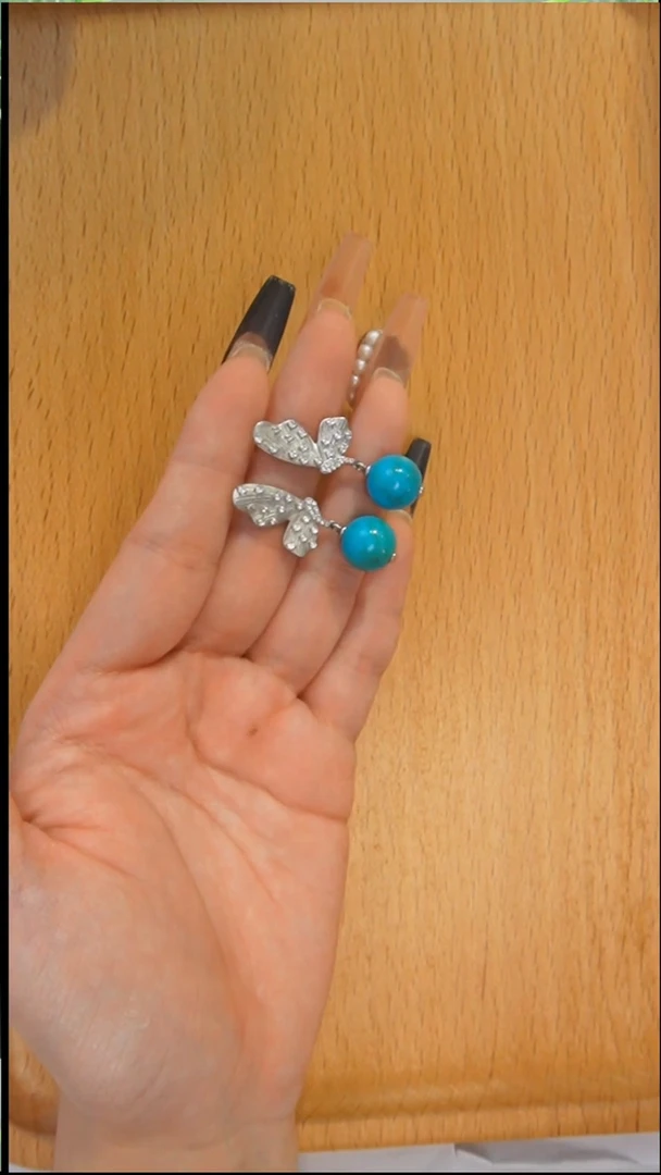 银S925镶嵌绿松石耳环发货一件