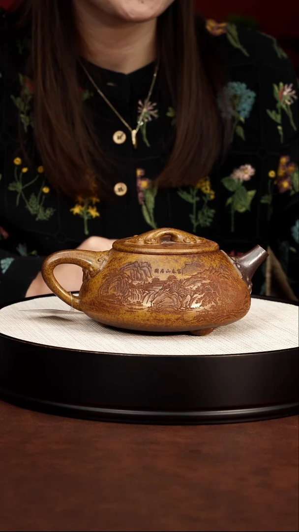 紫砂茶宠宜兴紫砂 如意山水石瓢壶 龙骨金砂 李三妹 729