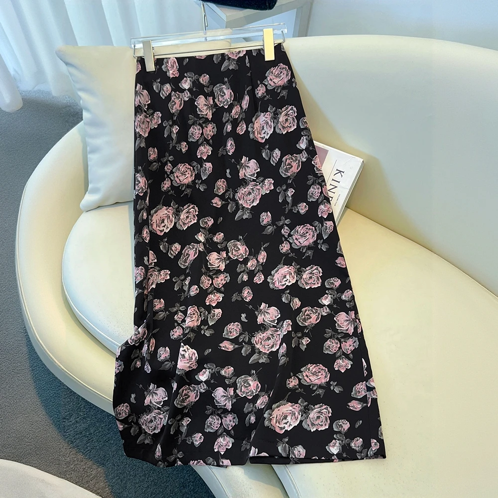 醋酸百搭碎花半身裙女夏薄款2025新款巨好看直筒裙绝美a字包臀裙