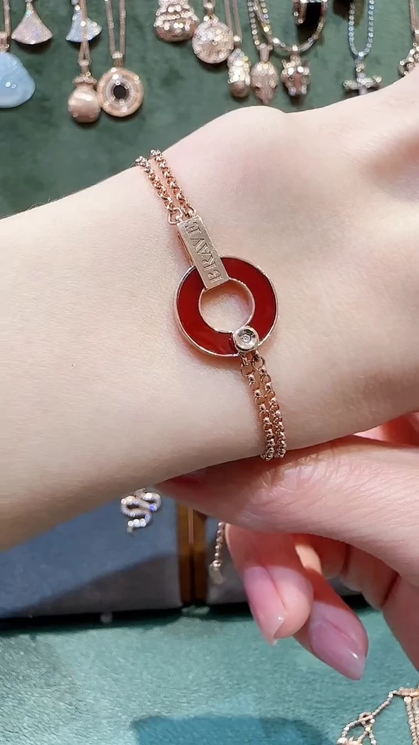 【闪购商品】玛瑙/玉髓手链18K金镶嵌18K金钻石铜钱手链