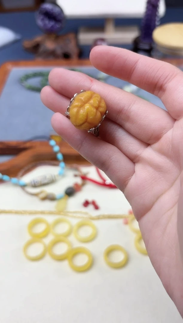银S925镶嵌蜜蜡戒指s925银蜜蜡戒指GW