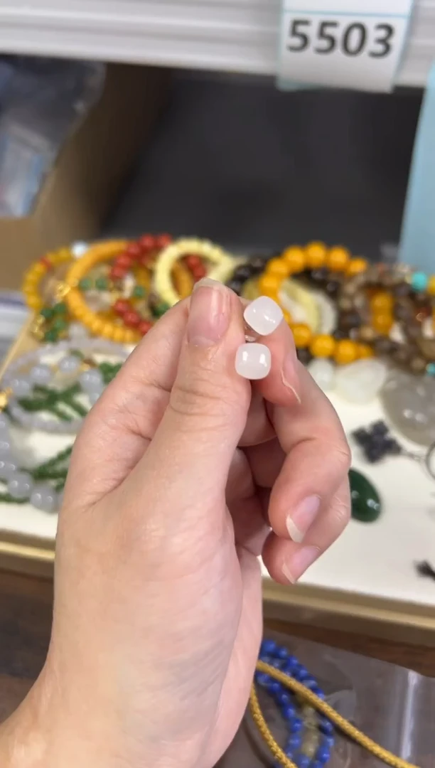 银S925镶嵌和田玉耳饰和田玉白玉小馒头银耳钉[54]