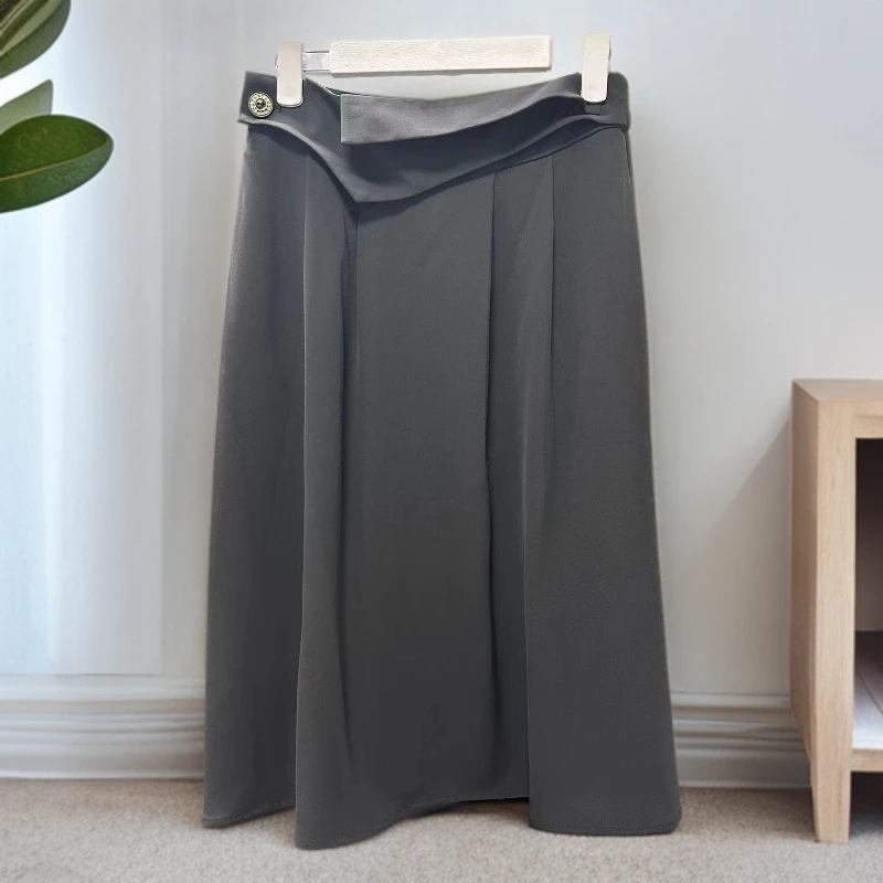 H2415女款高腰时尚休闲百搭女士夏季黑色半身裙L7