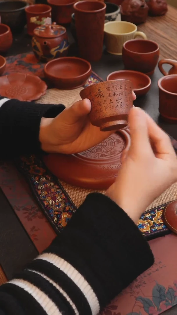 茶杯紫砂见素造器桃花泥柴烧茶漏+杯子