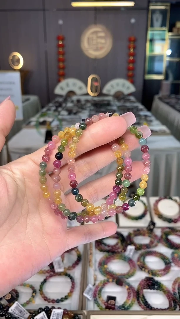 未镶嵌透体老矿碧玺彩虹单圈手串5mm+碧玺hon多样性发一条