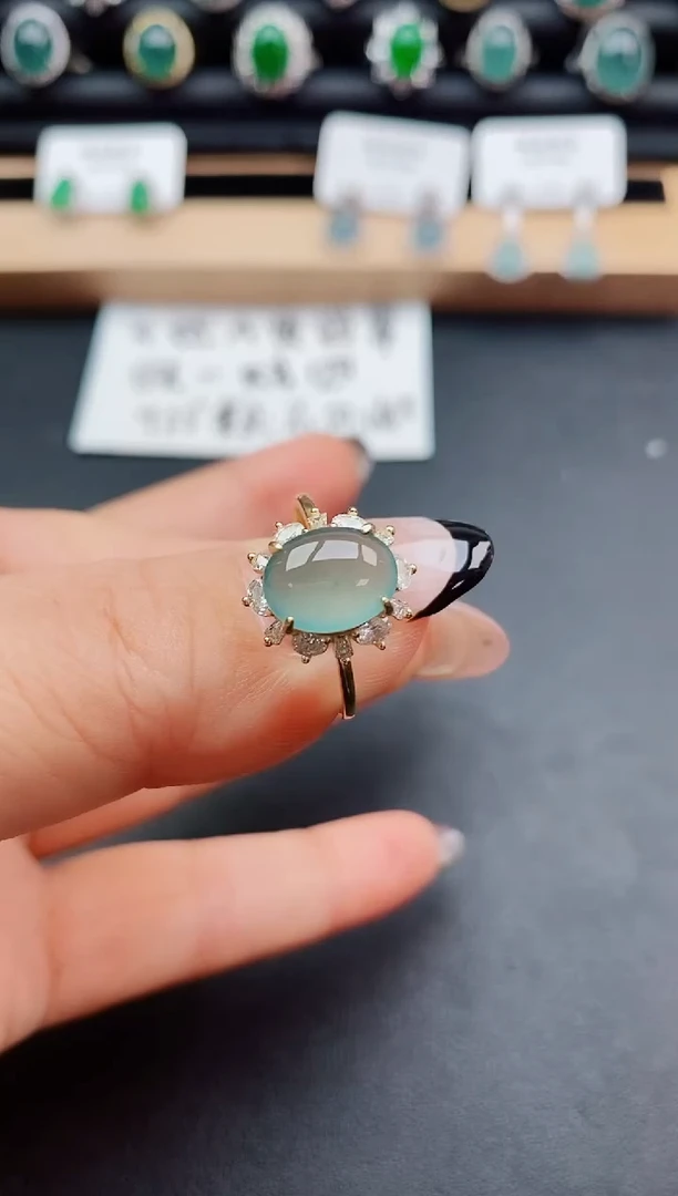 翡翠戒指银S925镶嵌0850