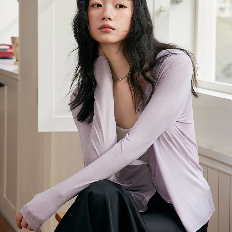 9750天丝醋酸羊毛清风开衫长袖