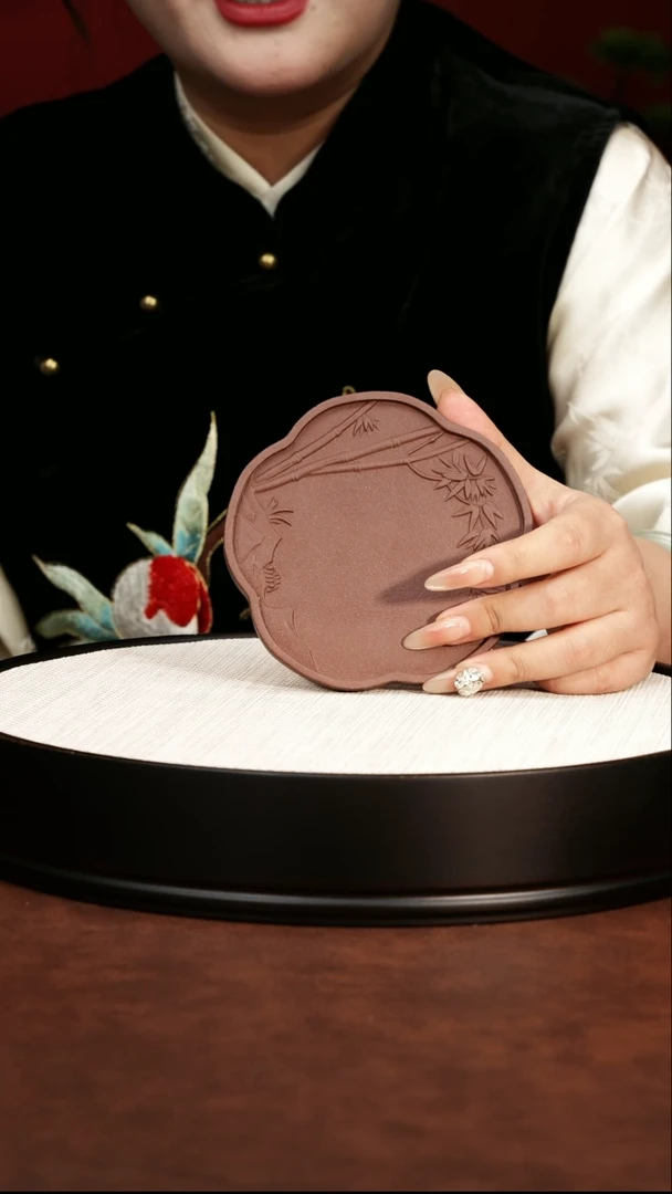 茶壶紫砂宜兴紫砂 竹子壶承杯垫铁血红砂