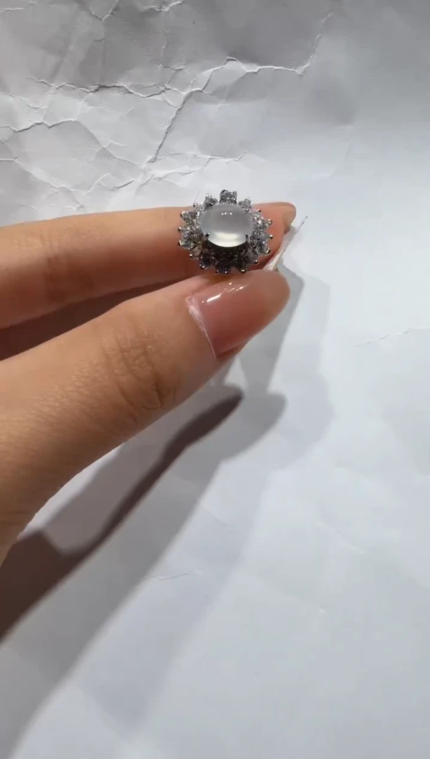 银S925镶嵌戒指翡翠缅甸A货翡翠戒指