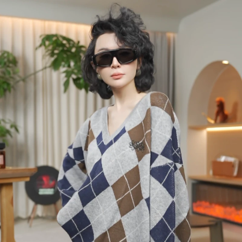 澳洲羊毛设计感菱格学院风针织半身裙套装 ZZ1105