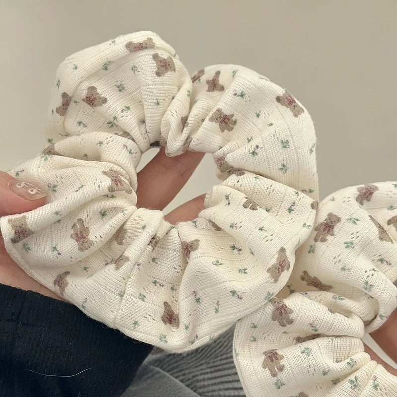 可爱小熊~美式复古大肠ins风发圈同款碎花格子发饰女简约轻奢爆款