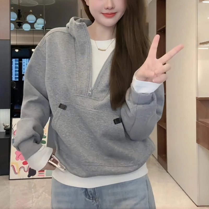 半拉链连帽卫衣女2025秋季新款时尚气质宽松显瘦休闲好看减龄上衣