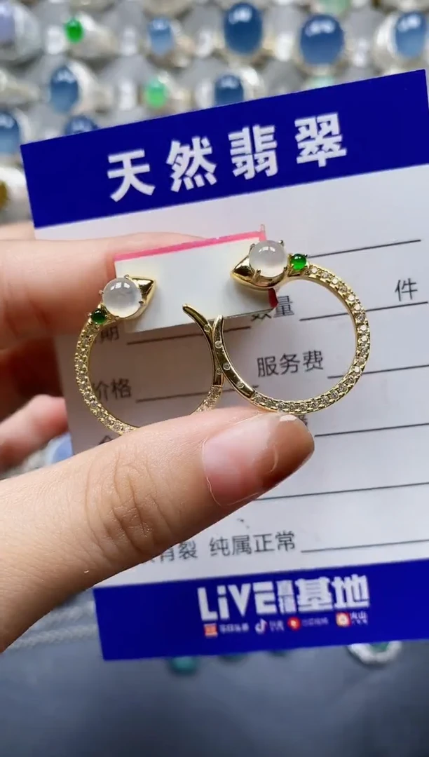 翡翠银S925镶嵌耳饰0125