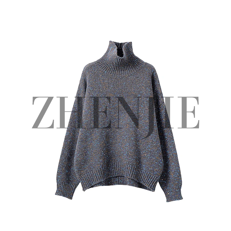 【珍姐】彩色花纱 高领套头加厚保暖绵羊毛浣熊绒针织毛衫DC5172