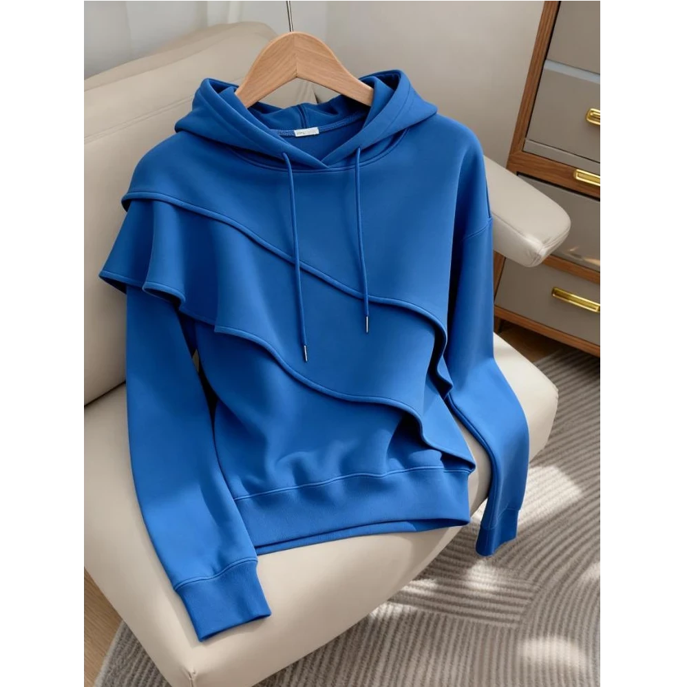 2025秋装新款时尚气质高级感百搭显瘦宽松上衣女休闲连帽长袖卫衣