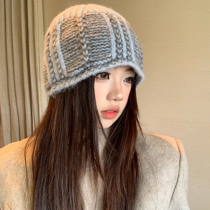 日式复古提花针织帽子女款秋冬新款时尚百搭保暖护耳毛线包头冷帽