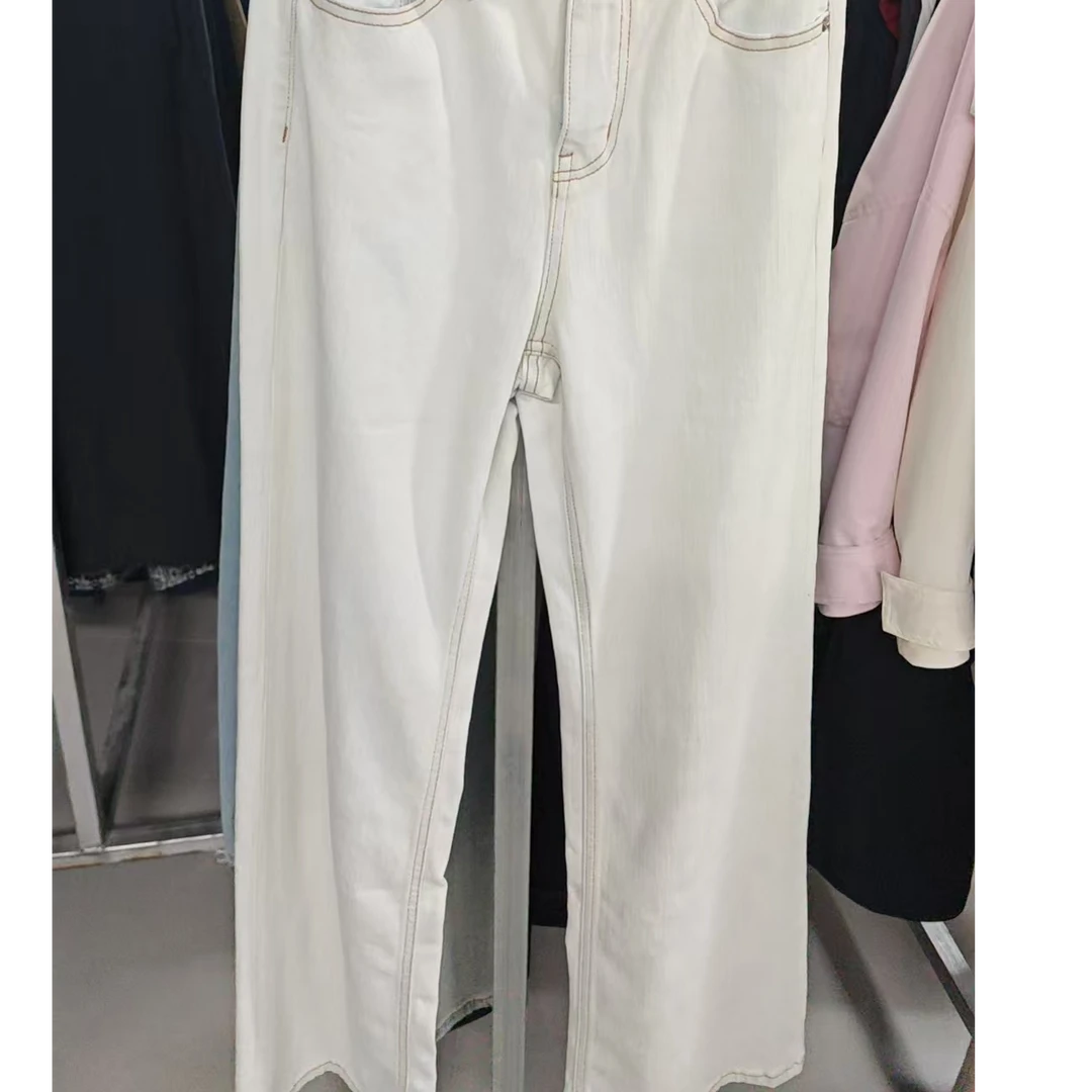 老琴私服  白色百搭夏季高腰直筒牛仔裤  30586