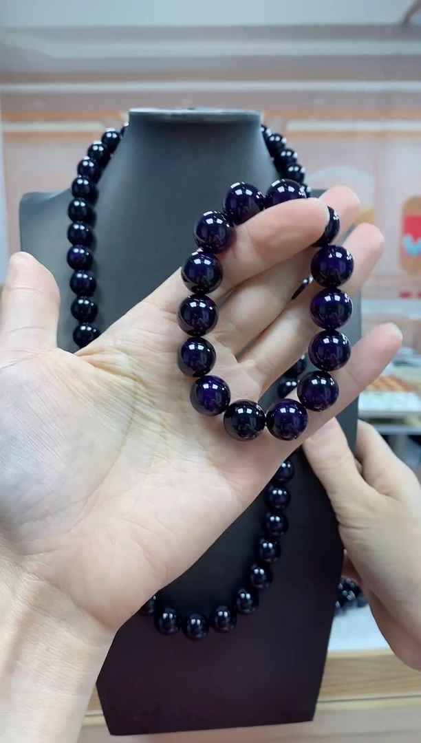未镶嵌手链玛瑙/玉髓黑紫玛瑙手串尺寸14mm