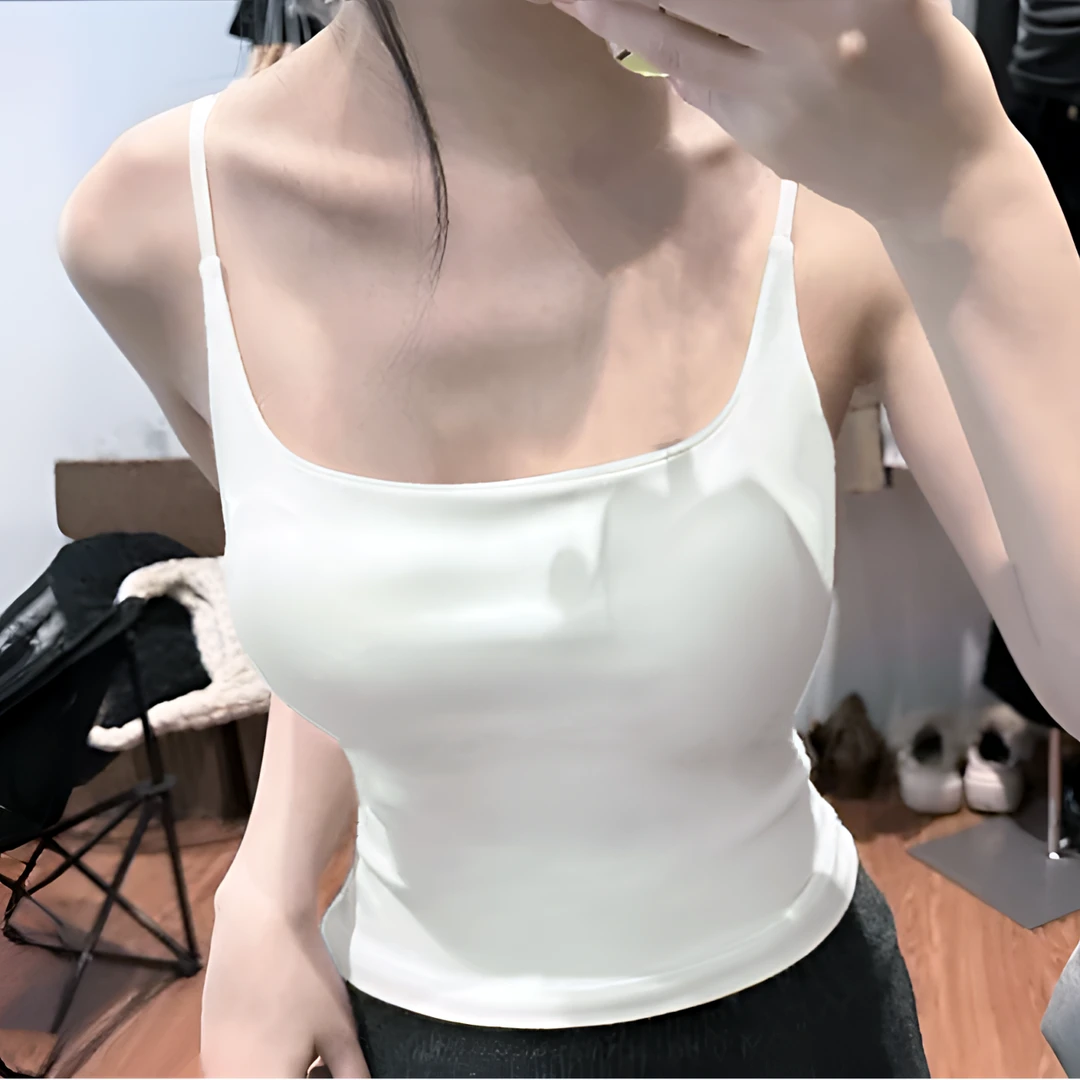 辣妹新款纯色简约吊带背心修身显瘦女春夏季自带胸垫外穿打底上衣