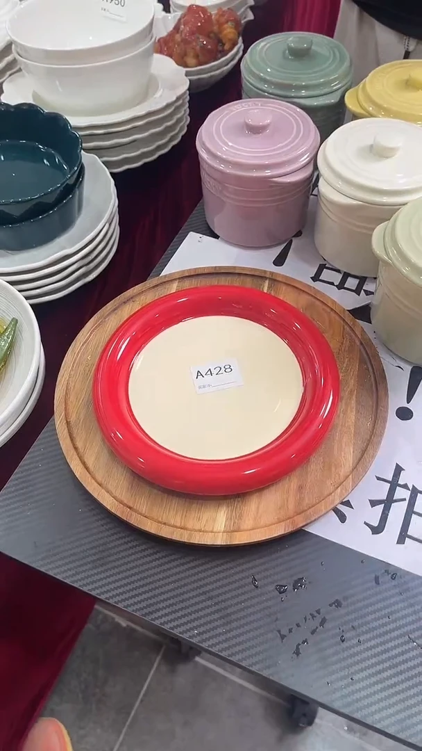 摆件陶红色嘟嘟盘8寸