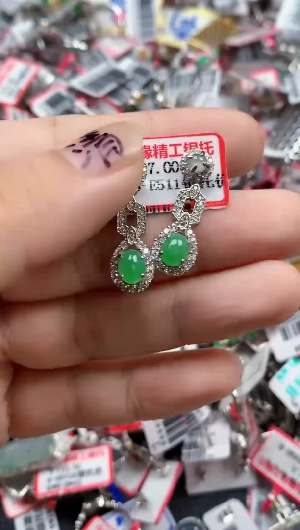 银S925镶嵌戒指翡翠天然A货缅甸翡翠