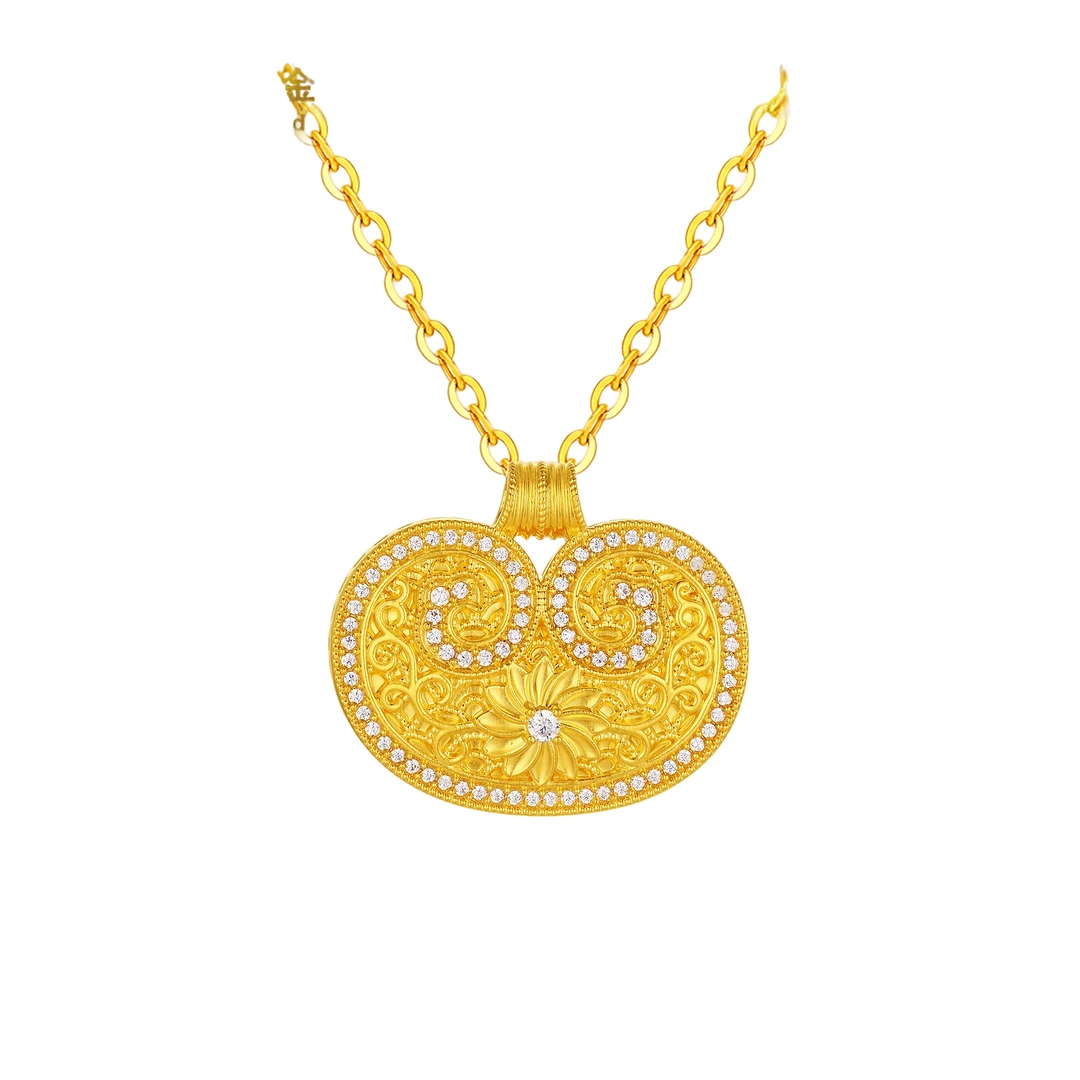 12期免息【中国黄金】金秋 足金如意锁吊坠古法妙莲花丝小胖锁