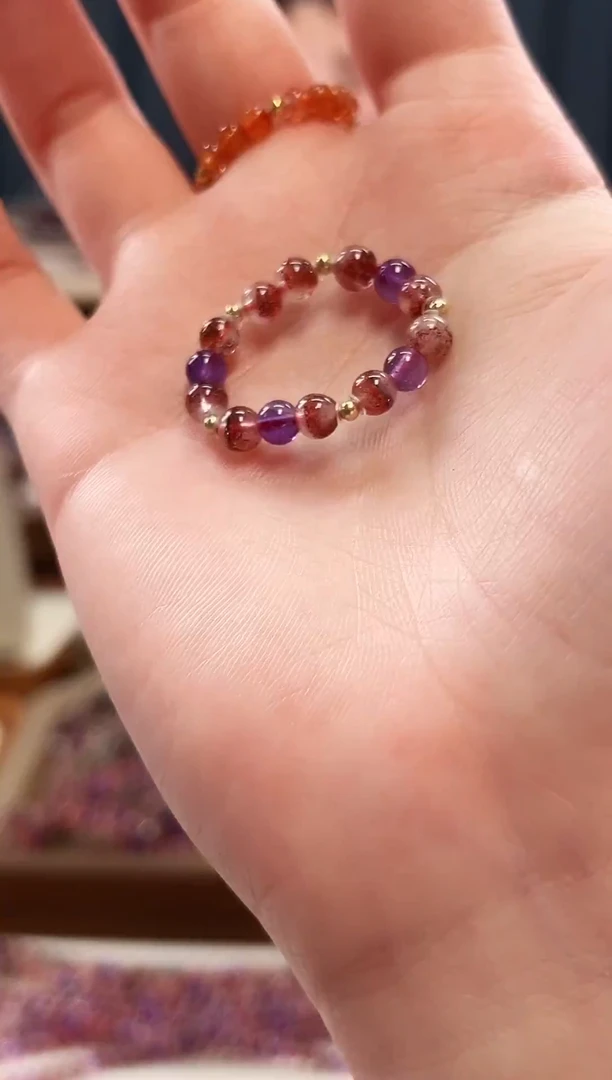 未镶嵌手串水晶金草莓超七戒圈4mm【多样性发一】