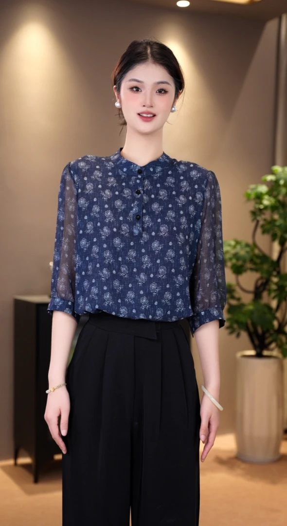 QYM8863新款显瘦百搭上衣气质时尚五分袖