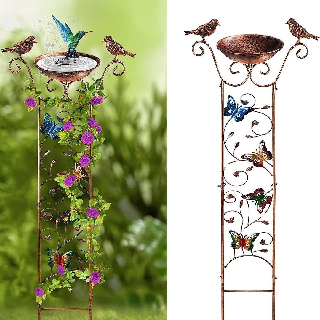 爬藤架鸟澡盆花园花架攀爬植物户外二合一多功能喂鸟器金属古董铁