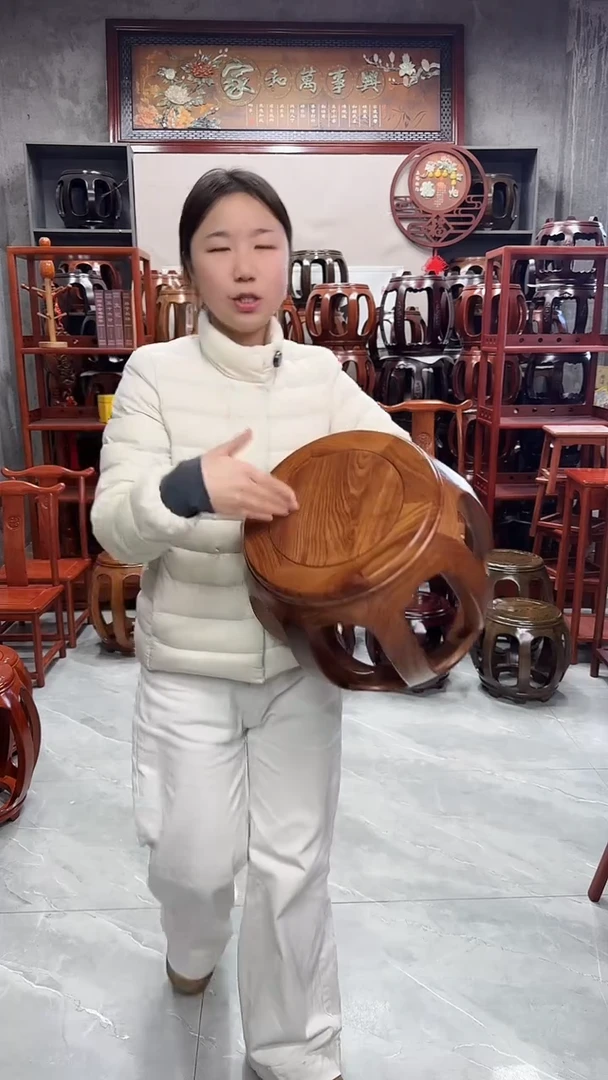 花梨木类家具原木色小号鼓凳一对（两条）