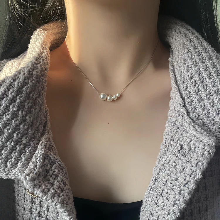 链子925银 s925纯银项链女款人造施家珍珠锁骨链轻奢小众高级感