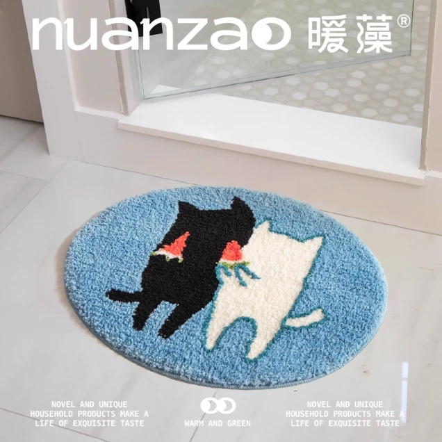 暖藻张乐陆X暖藻 么么黑联名床边毯女孩卧室可爱地毯卫生间垫免胶