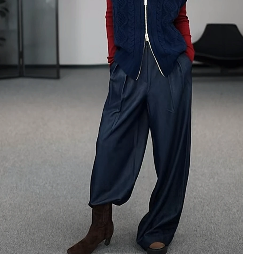 AMASS/阿玛施夏季新款高腰直筒裤慵懒休闲时尚垂感长裤