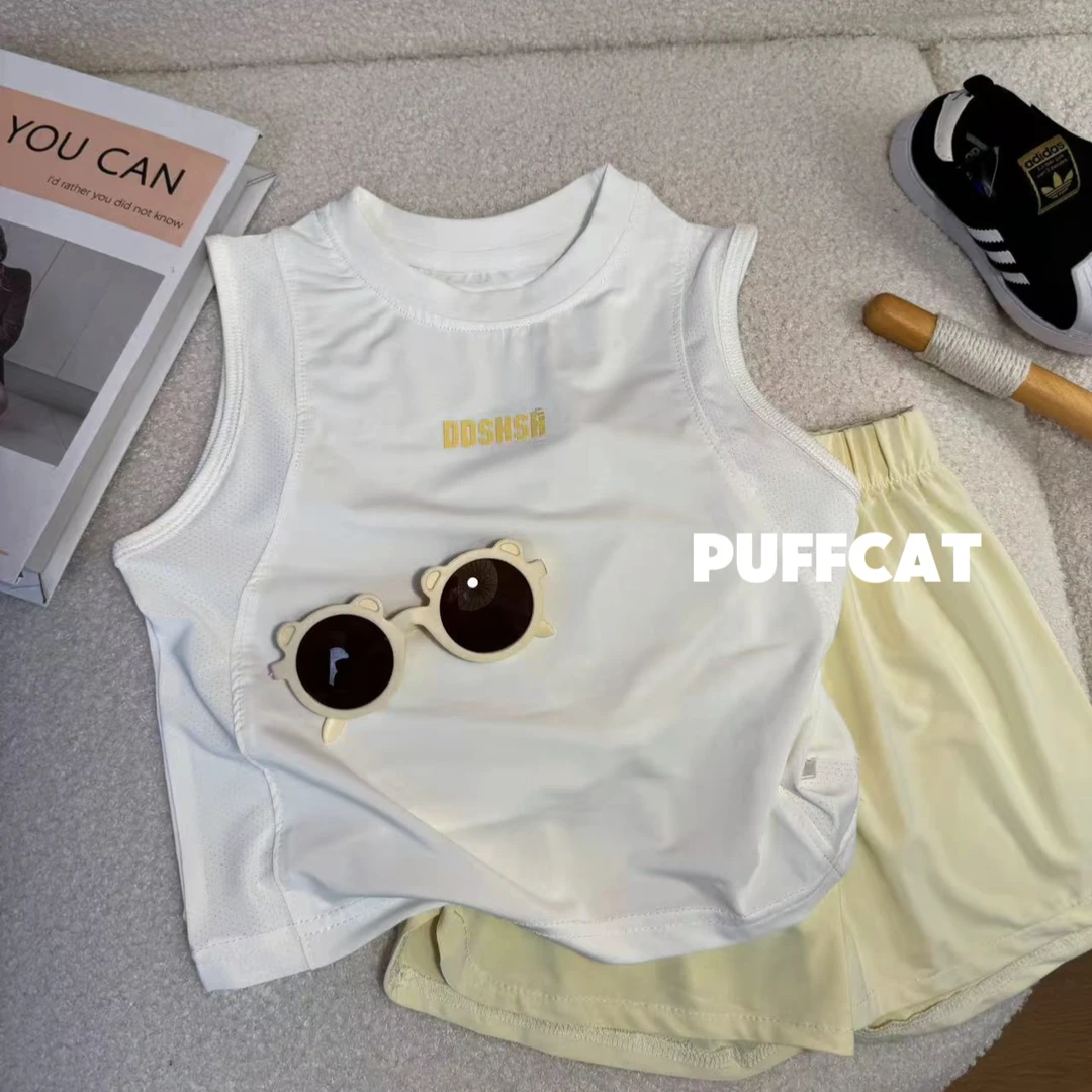 2025新款儿童夏款透气运动百搭时尚男女童无袖速干套装速干衣儿童