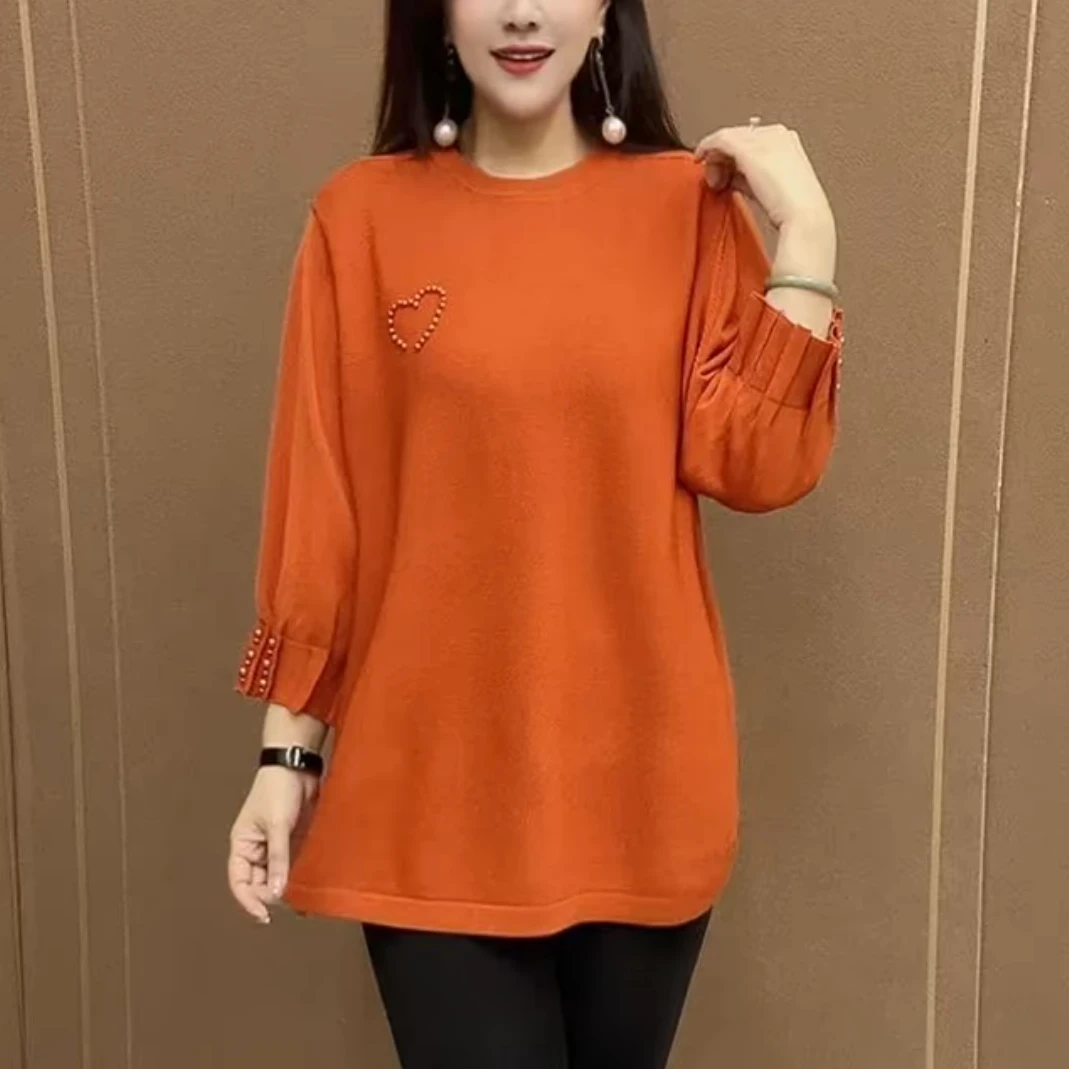 时尚洋气重工爱心盯珠大版衫2025春夏新款休闲百搭纯色减龄妈妈装