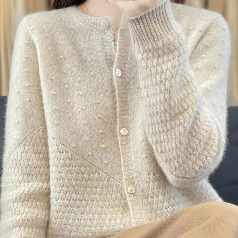 100纯羊毛七针厚款长袖开衫D286清