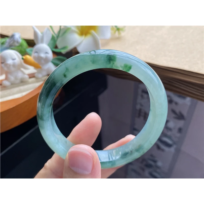 天然翡翠11.13批深绿色飘花镯10561号53.9-11.8-7.6天然翡翠手镯