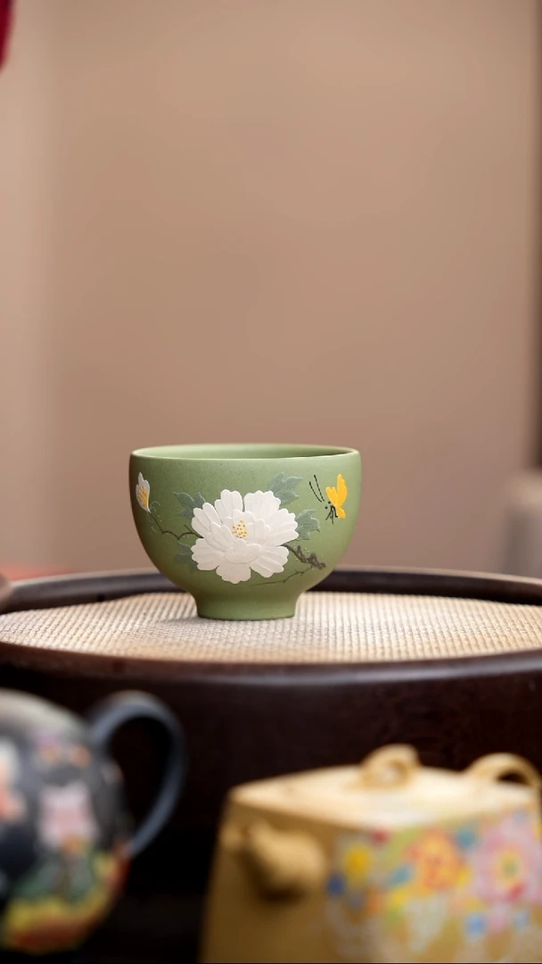 茶壶紫砂豆青砂小碗杯白牡丹