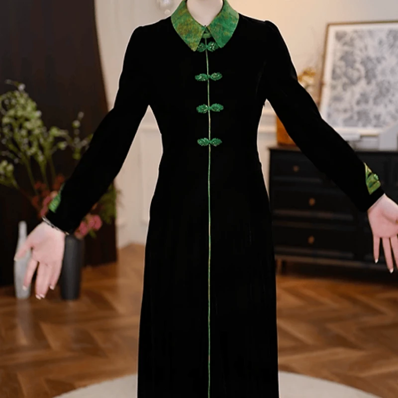 A744【连衣裙】2025早秋新款时尚高端精致优雅中式国风盘扣连衣裙