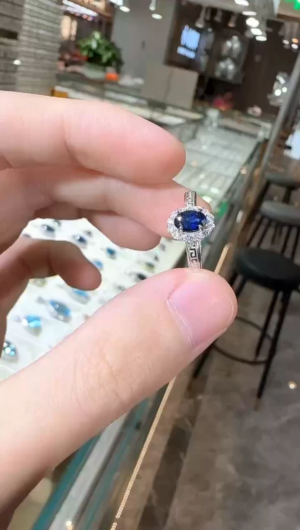 戒指蓝宝石银S925镶嵌5*7mm